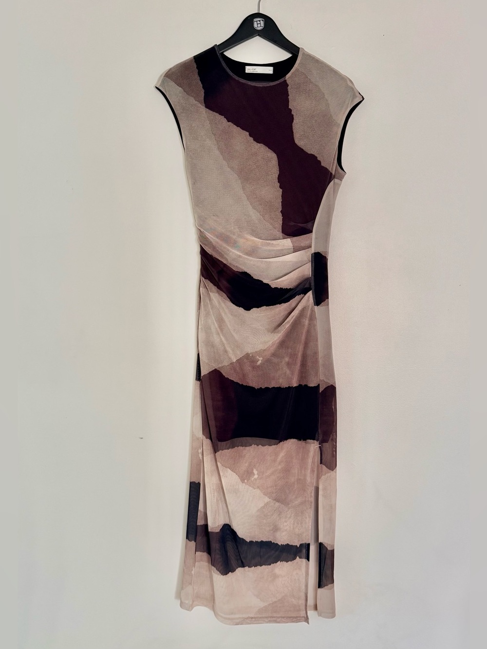 OAK + FORT Taupe and Chocolate Abstract Print Sleeveless Maxi Dress SZ.S